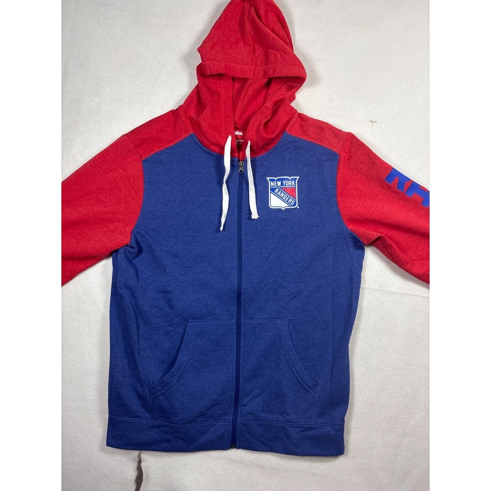 Fanatics New York Rangers Hoodie Mens Large Blue Red NHL Full Zip Logo